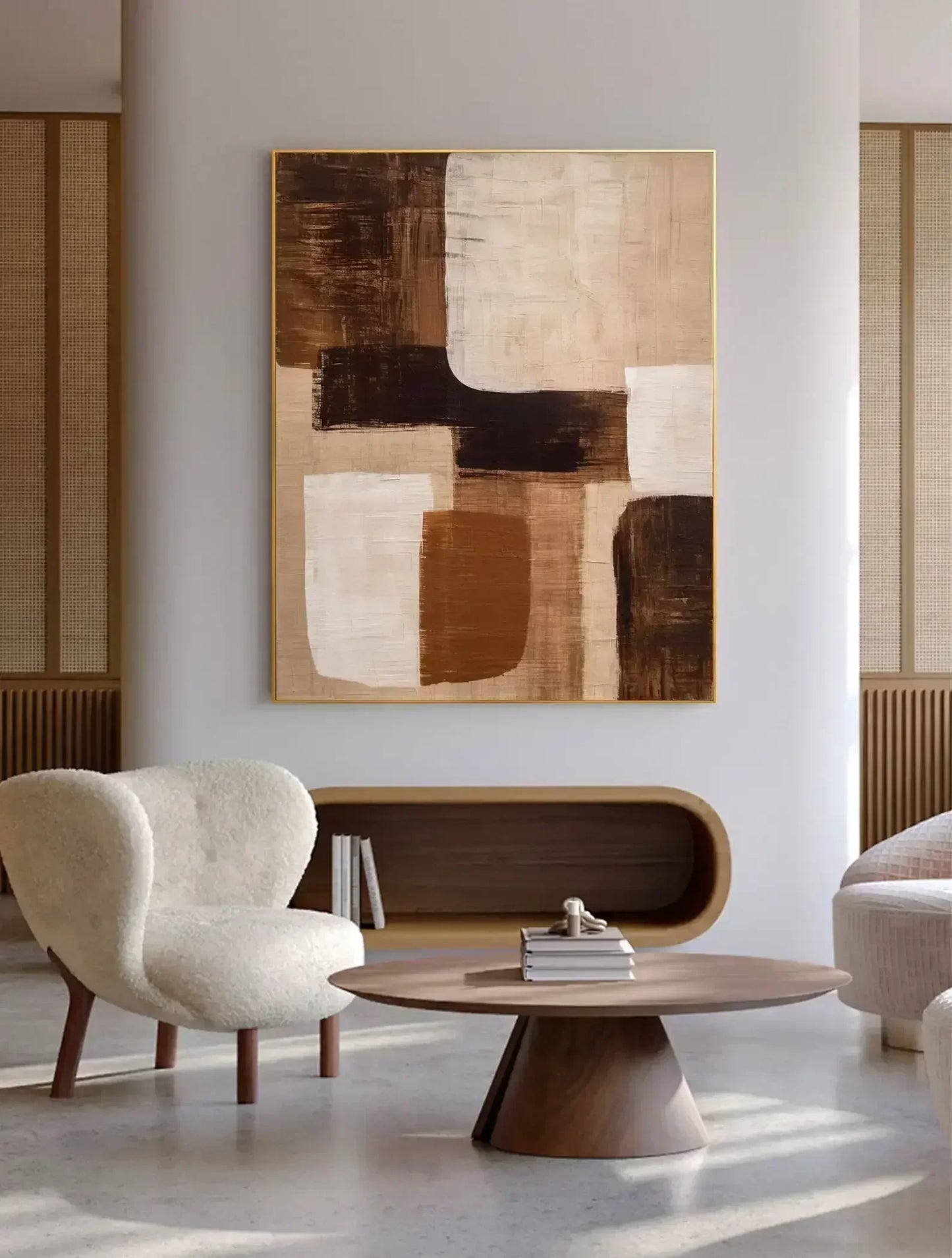 Beige Wabi Sabi Wall Art, Black And Beige Abstract Painting -Minimalist Canvas Large Neutral Rich Textured Living Room Decor