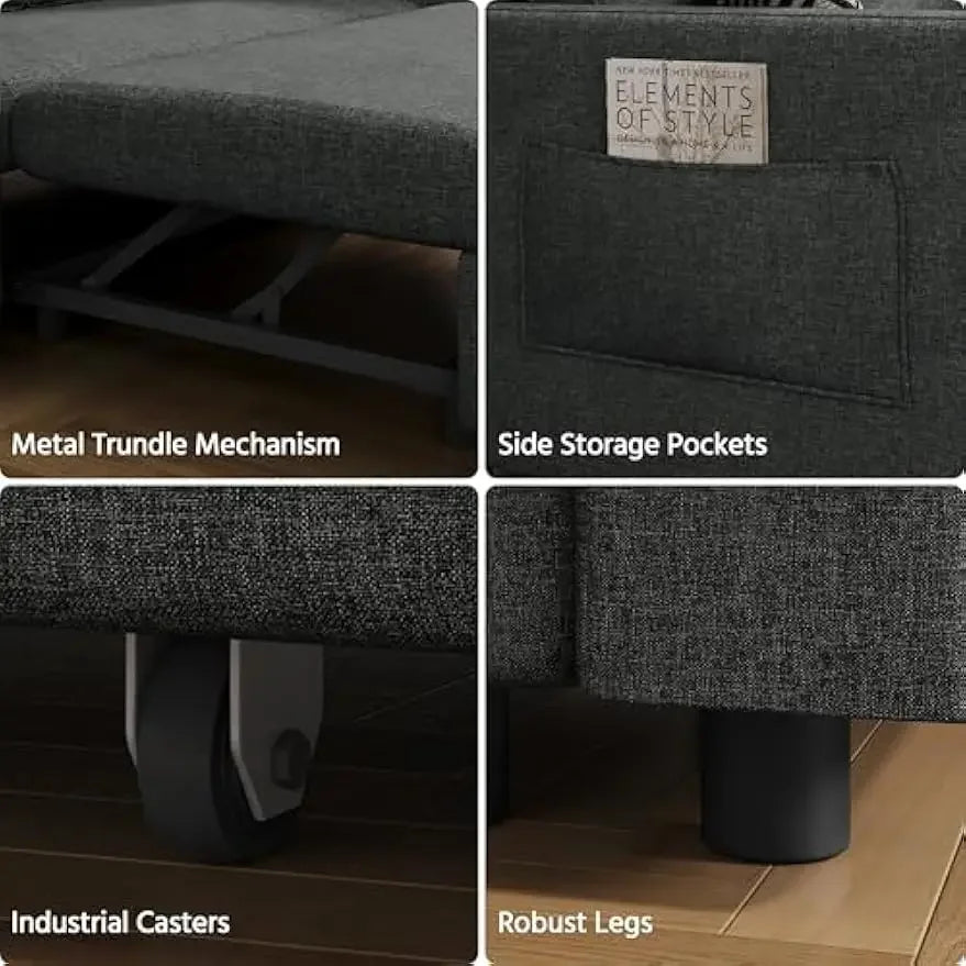 w/Pull-Out Trundle Bed Sleeper Sofa Convertible Couch for Limited Spaces Living Room Bedroom Guest Room Dark Gray 55.5 in