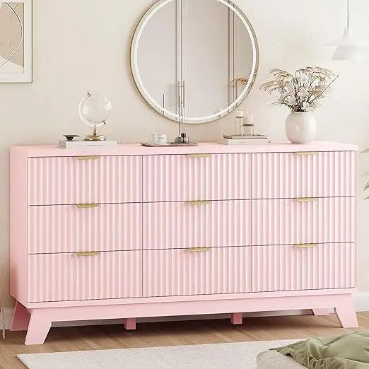 Fluted 9 Drawer Dresser for Bedroom