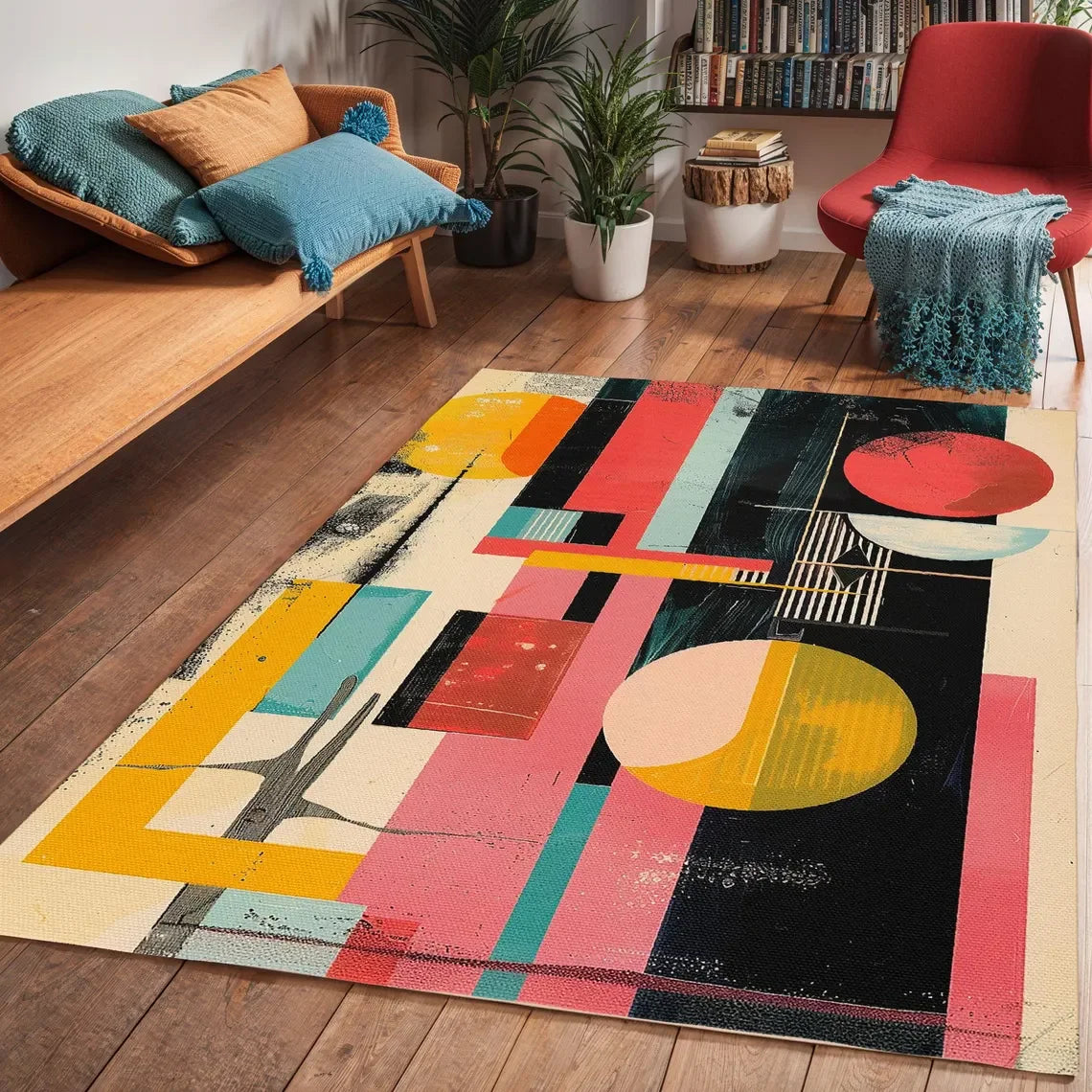 Mid-Century Modern Area Rug - Colourful Abstract Geometric
