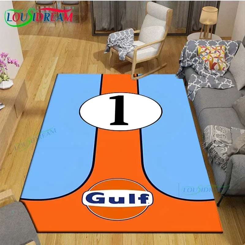 Gulf Racing Digital Print Area Rug - Anti-Skid Racing Stripe Design
