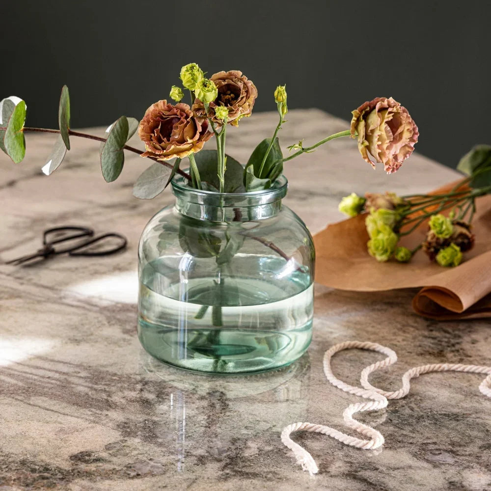 Wide Jug Glass Vase Decorative Floral Centerpiece Clear Glass Round Shape Indoor Use Perfect Home Decor