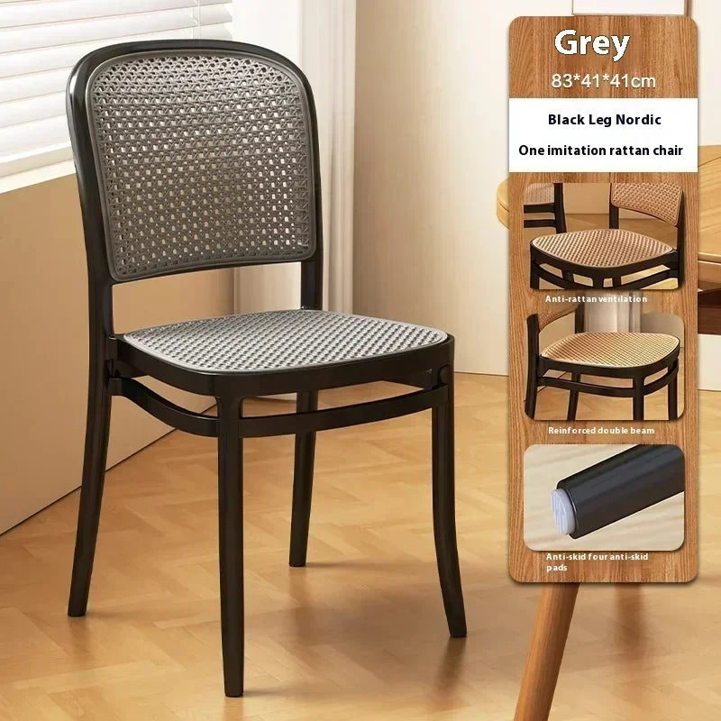 Black Rattan Dining Chair with Natural Cane Webbing and Cushion