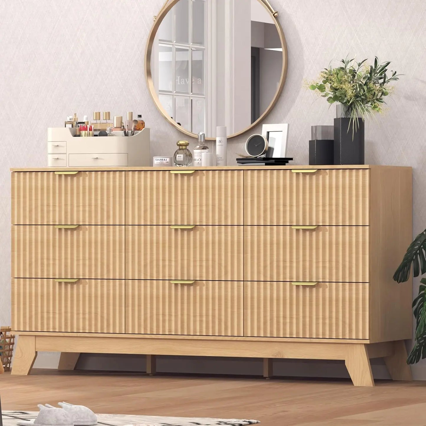 Dresser for Bedroom,9 Drawer Dresser for Closet,57" Wide Storage Cabinet and Chest of Drawers with Gold Handle,TV Stand