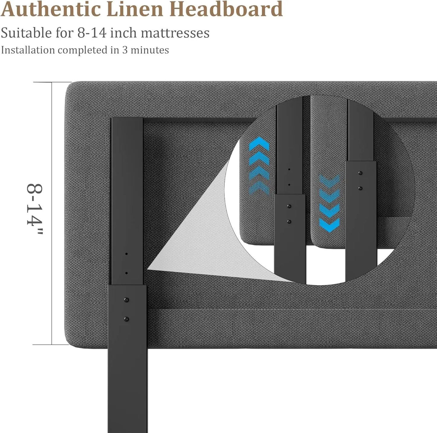 Twin Size Platform Bed Frame with Adjustable Upholstered Headboard