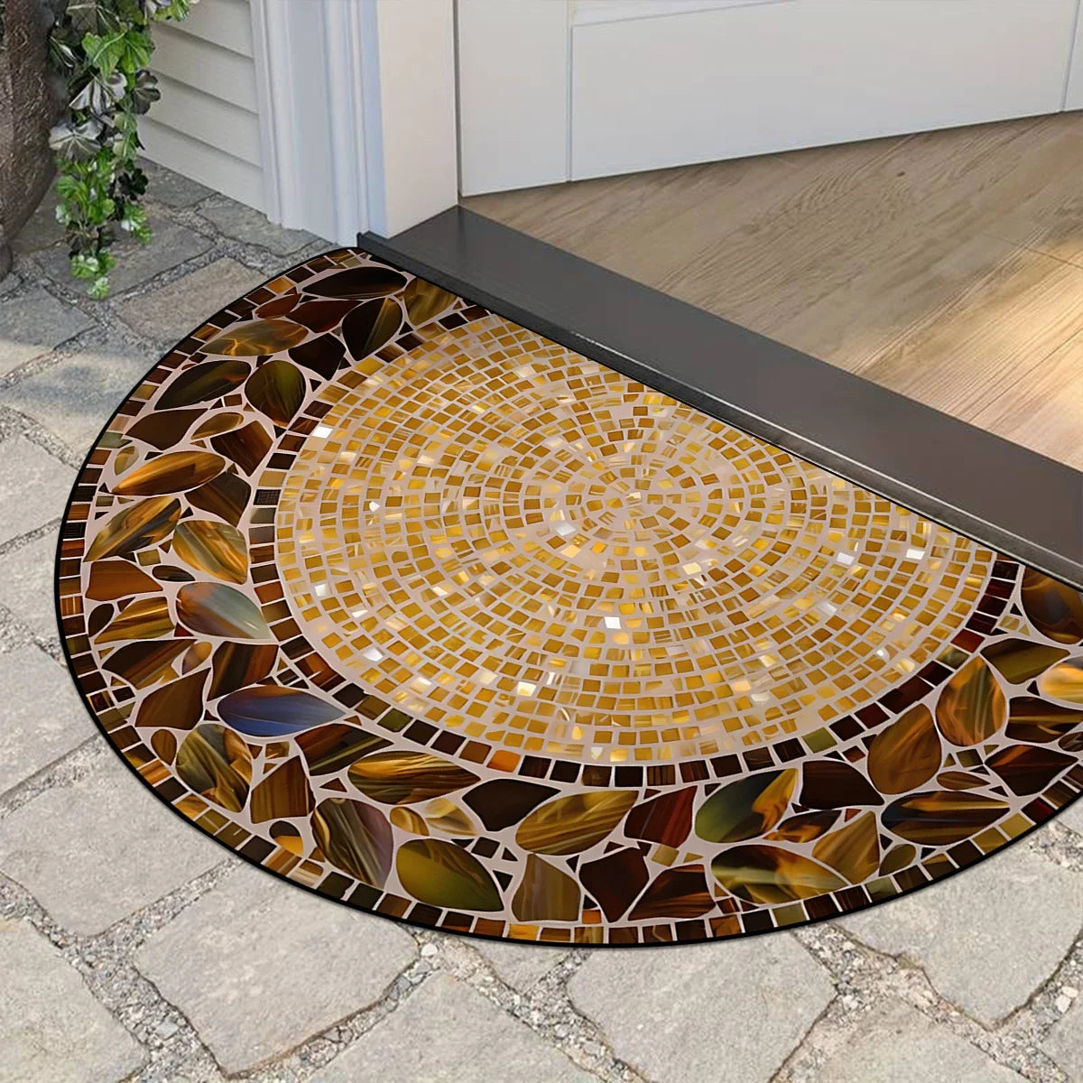 Semicircular Entrance Mat - Marble Texture Anti-Slip Door Rug