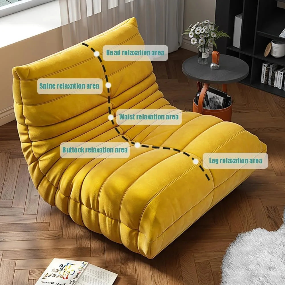 Yellow Channel-Quilted Floor Sofa - Caterpillar Bean Bag Chair