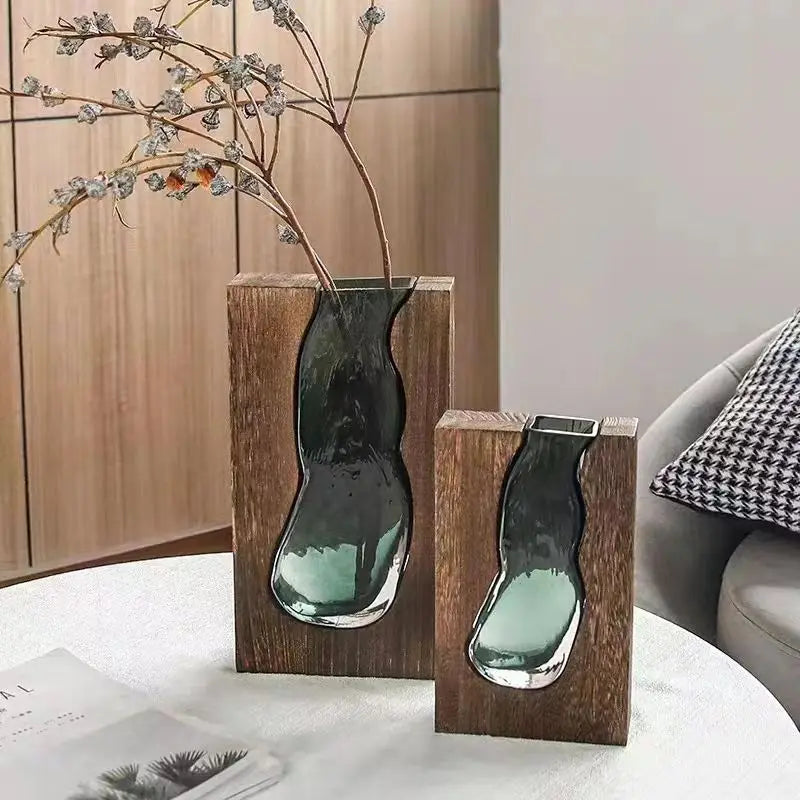 New Chinese style solid wood glass vase wholesale home designer decorative home hotel ornament high-end soft decoration