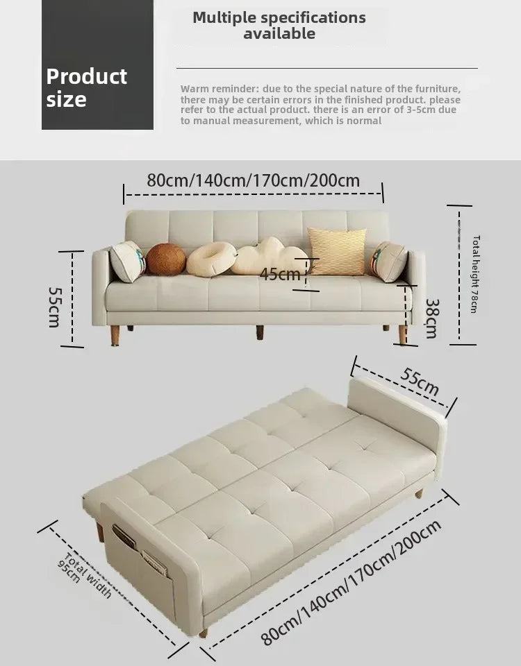 Sofa living room Small apartment rental room Folding sofa bed Single double bedroom Simple modern apartment Fabric sofa