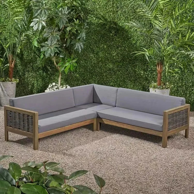 Modern Teak Wood Furniture With Cushions Sofa Set Living Room Patio Hotel Outdoor Sectional Garden Sofa natural wood furniture