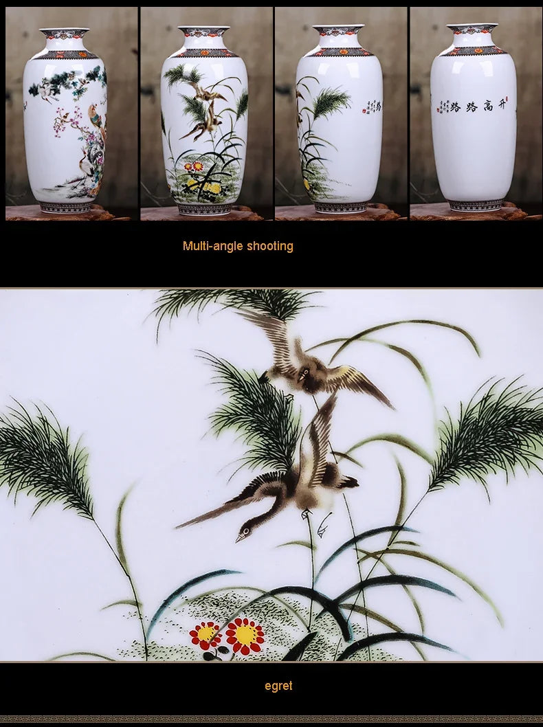 Ceramic Jingdezhen Vase Chinese Traditional Flower Vases Living Room Decoration Vase Fine Smooth Surface Furnishing Articles