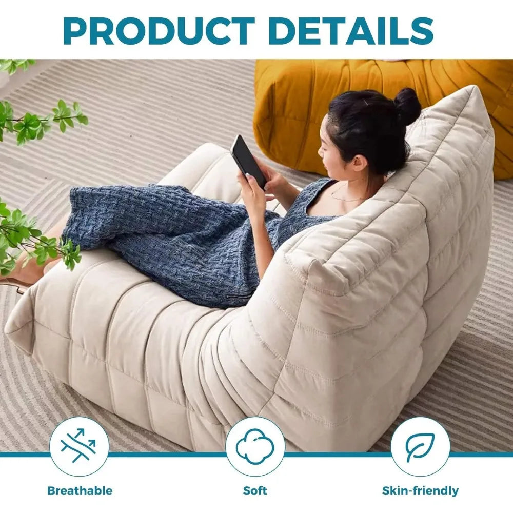 Channel-Quilted Bean Bag Floor Sofa - Memory Foam Lazy Couch - Multiple Colours