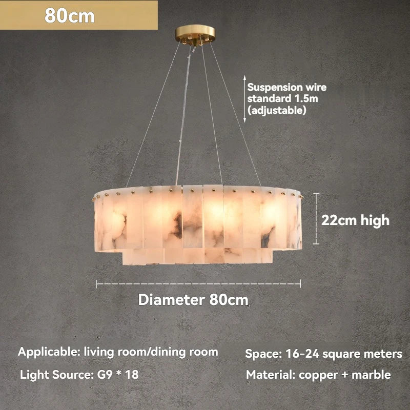 Natural Marble Brass Pendant Light - Nordic Gold Chandelier, Round 45cm