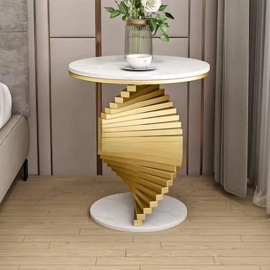 Luxury Home Furniture Smart Travertine Small Round Modern Metal Gold Marble Side Table Living Room Coffee Table