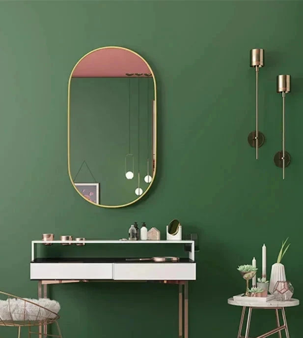 Oval Bathroom Mirror - Wall-Mounted - Black or Gold Metal Frame