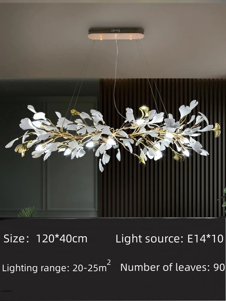 Ginkgo Leaf Chandelier 180cm: Modern Gold Pendant Light for Dining Room & Living Room