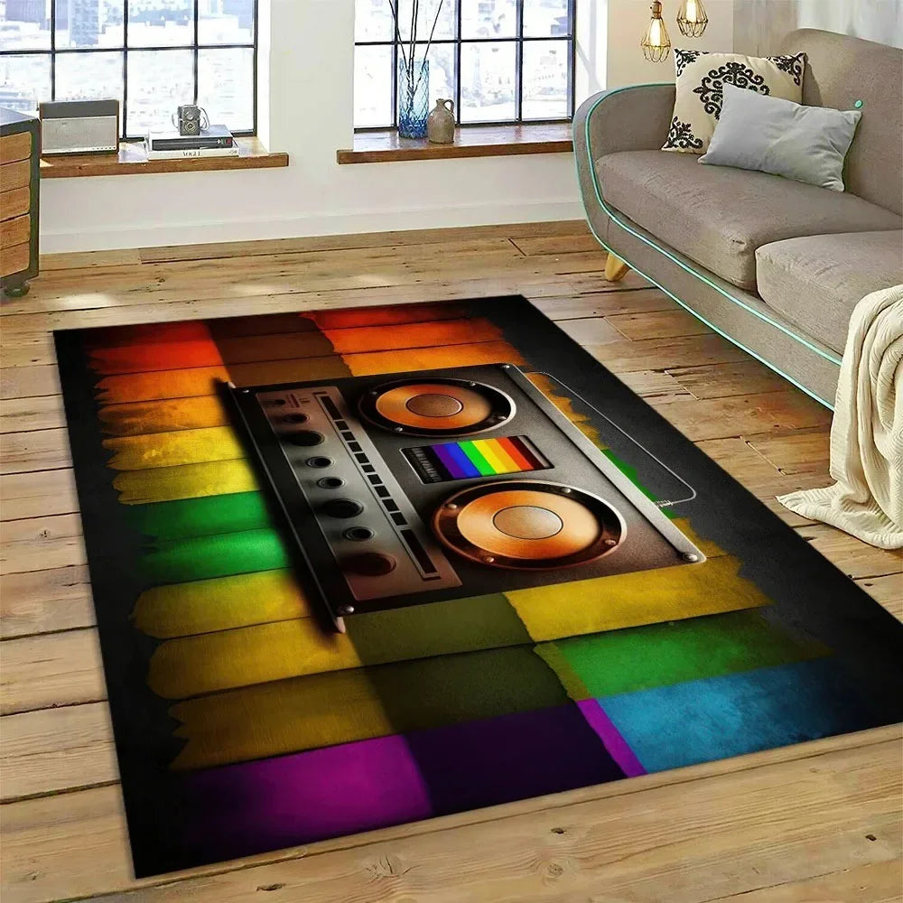 Retro Cassette Tape Carpets for Living Room Decoration Home Hallway Balcony Bathroom Mat Non Slip Parlour Sofa Large Floor Rug