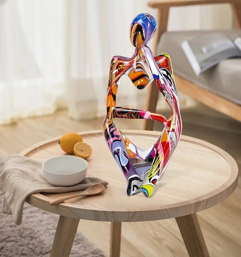 Resin Thinker Statue - Colourful Abstract Sculpture | Modern Home Decor