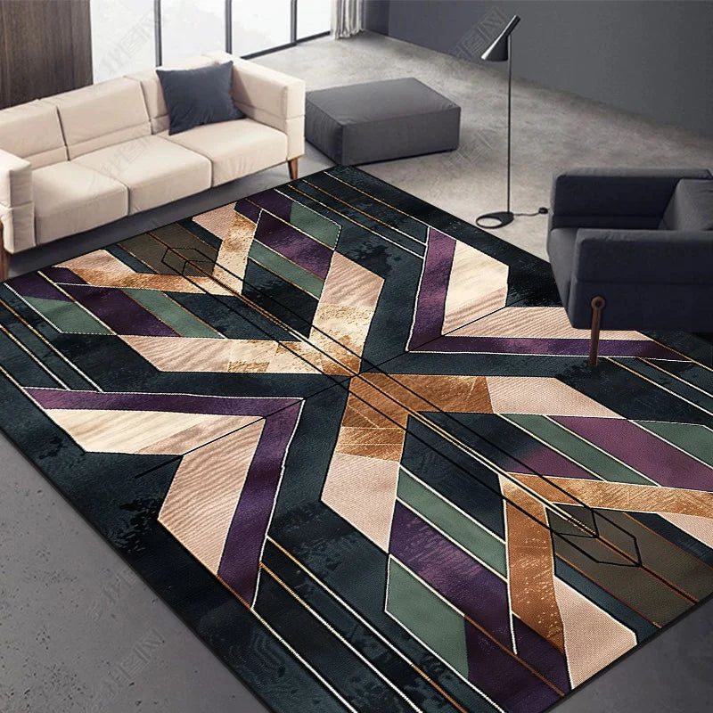 Nordic Abstract Geometric Rug – Washable Living Room Carpet