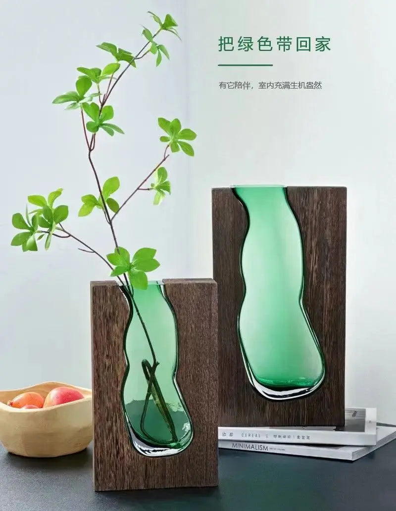 New Chinese style solid wood glass vase wholesale home designer decorative home hotel ornament high-end soft decoration
