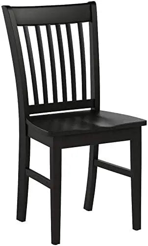 Modern Black Dining Chairs Set of 2, Wooden Slat Back Kitchen Seats for Home Decor