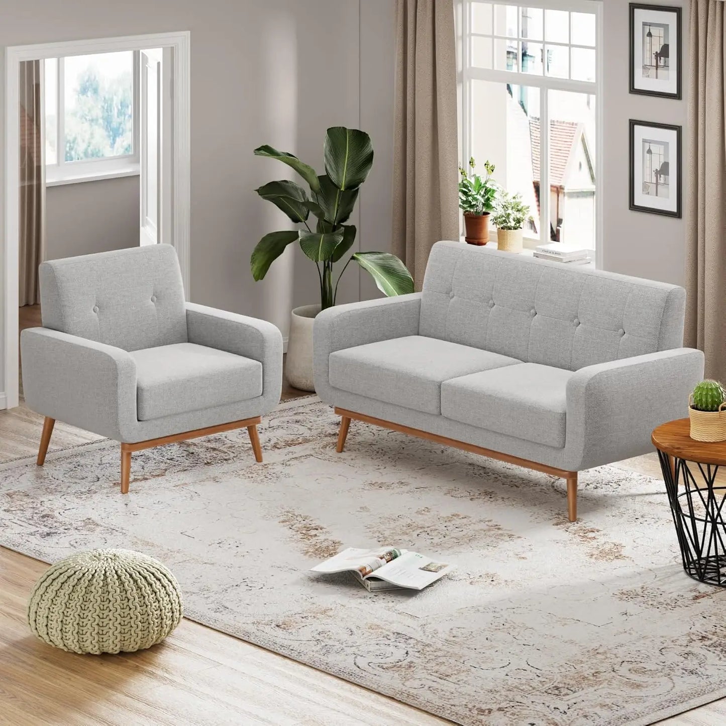 Button-Tufted Sofa Set – Upholstered Living Room Collection