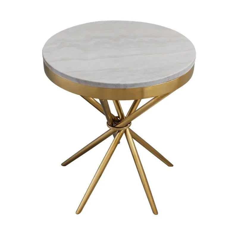 Italian Light Luxury Marble Gold Plated Brushed Round Small Coffee Table Stainless Steel Sofa Side Small Coffee Table