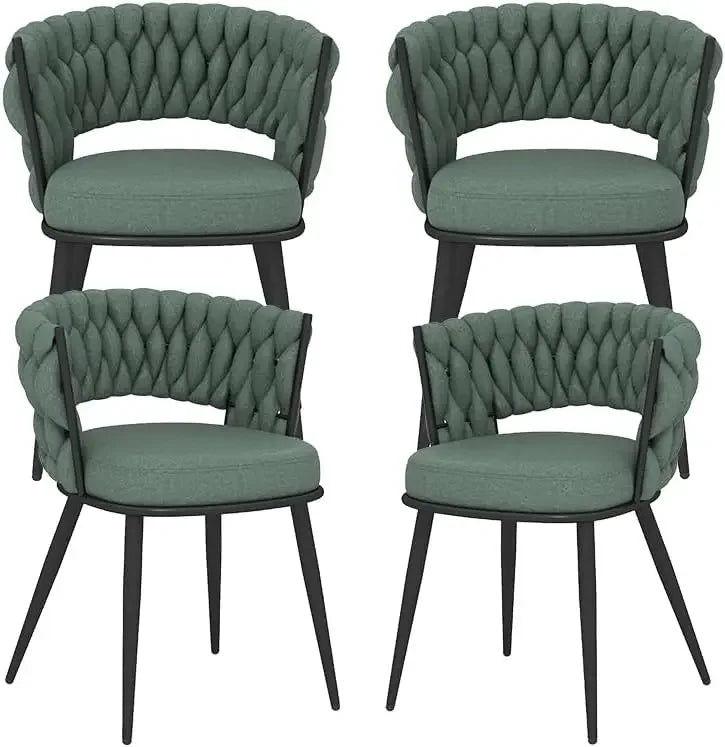 Velvet Dining Chair Set of 4, Gold Modern Dining Chairs with Metal Legs, Woven Upholstered Dining Chairs