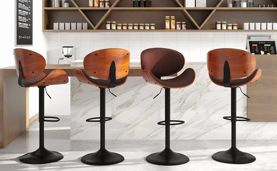 Rotating Bar Stool 2-Piece Set with Backrest and Footstool, Pu Leather Cushion Counter Height Bar Chair for Bar Kitchen and Restaurant