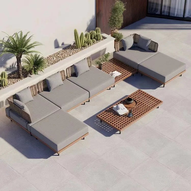 Modern Teak Wood Furniture With Cushions Sofa Set Living Room Patio Hotel Outdoor Sectional Garden Sofa natural wood furniture