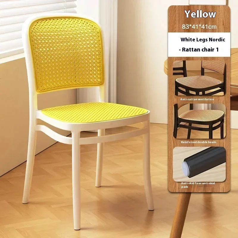 Black Rattan Dining Chair with Natural Cane Webbing and Cushion