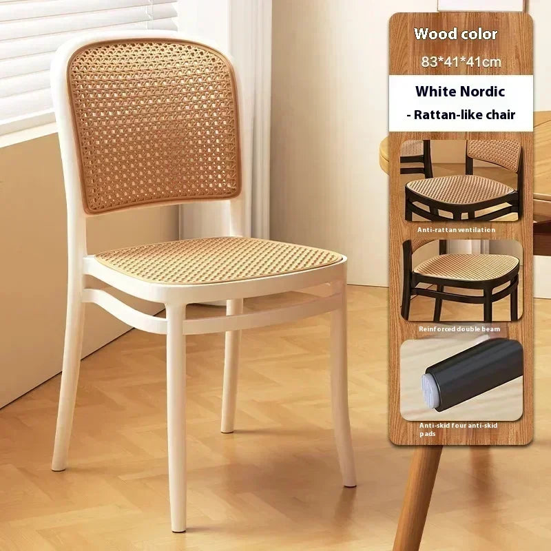 Black Rattan Dining Chair with Natural Cane Webbing and Cushion