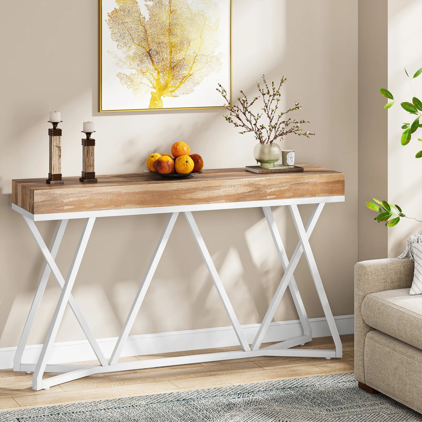 Tribesigns 55 Inches Console Table, Sofa Table Wood Entryway Table with Unique Metal Base