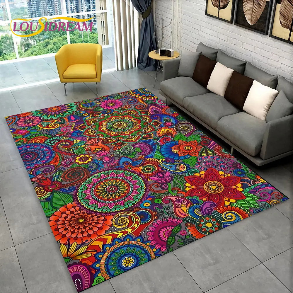 Bohemian Mandala Geometric Area Rug,Carpet Rug for Home, Living Room,Bedroom,Sofa,Doormat,Kitchen ,Kids Room-Non-slip Floor Mats