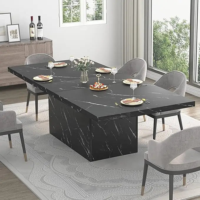 71” Dining Table for 6-8, Rectangle Modern Faux Marble Dinner Table, Large Dining Room Table for Kitchen Living Room,