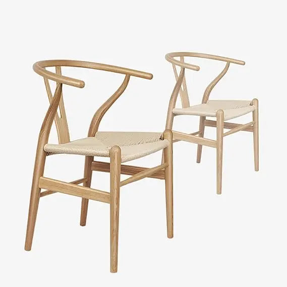 Wishbone Dining Chair Set of 2 - Solid Beech Wood with Woven Rope Seat