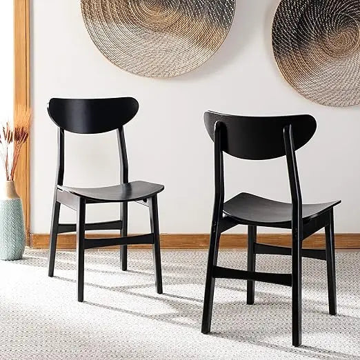 Retro Dining Chairs Set of 2 - Black Wood Finish