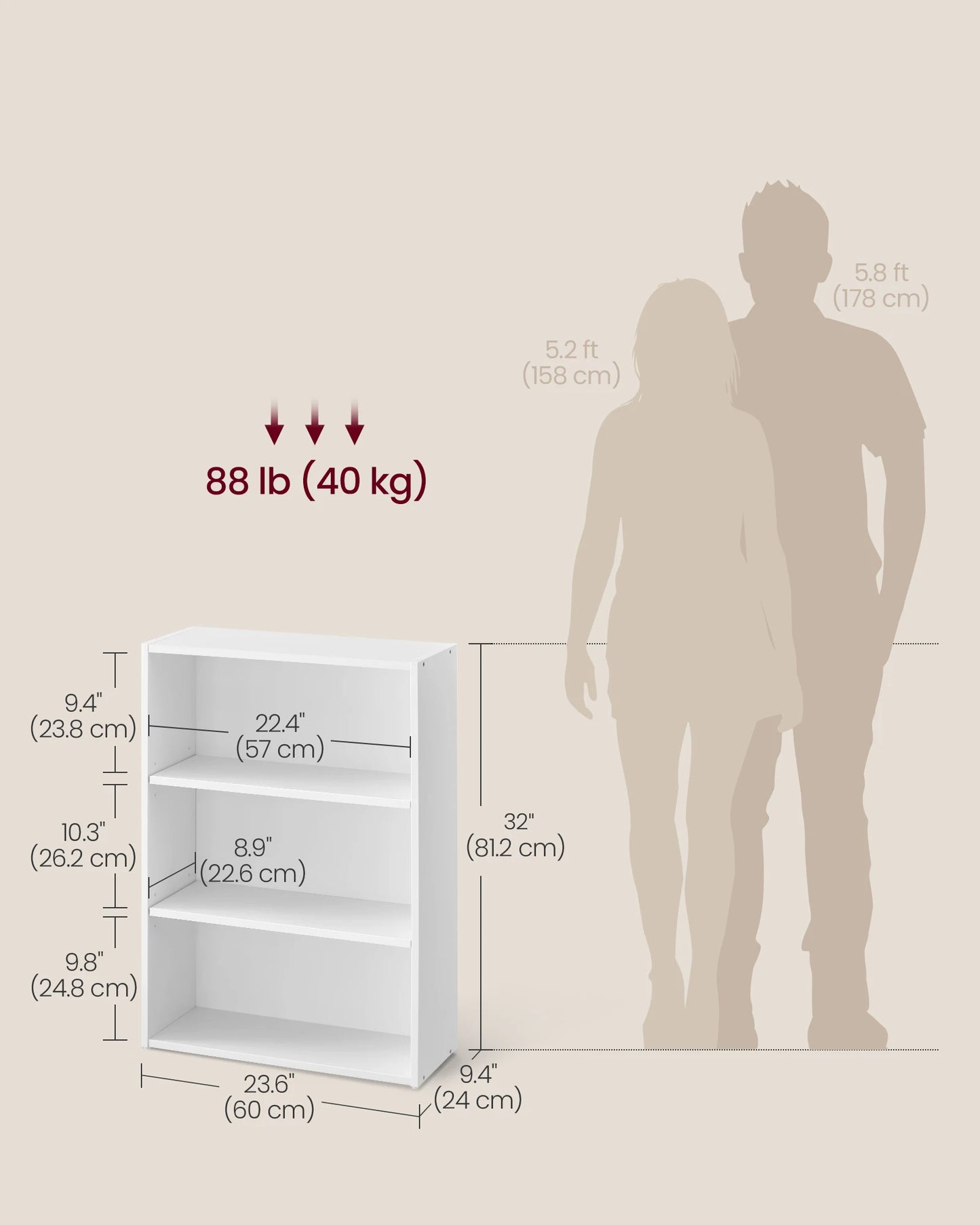 3-Tier Bookshelf - Compact Open Storage Shelving Unit