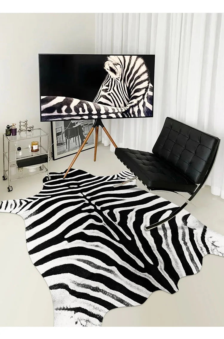 Irregular Faux Cowhide Area Rug - Plush Anti-Slip Mat