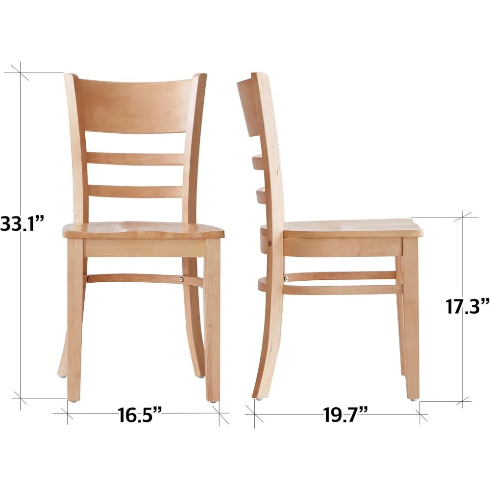 Ladder Back Dining Chairs Set of 2 - Solid Malaysian Oak Wood (Natural)