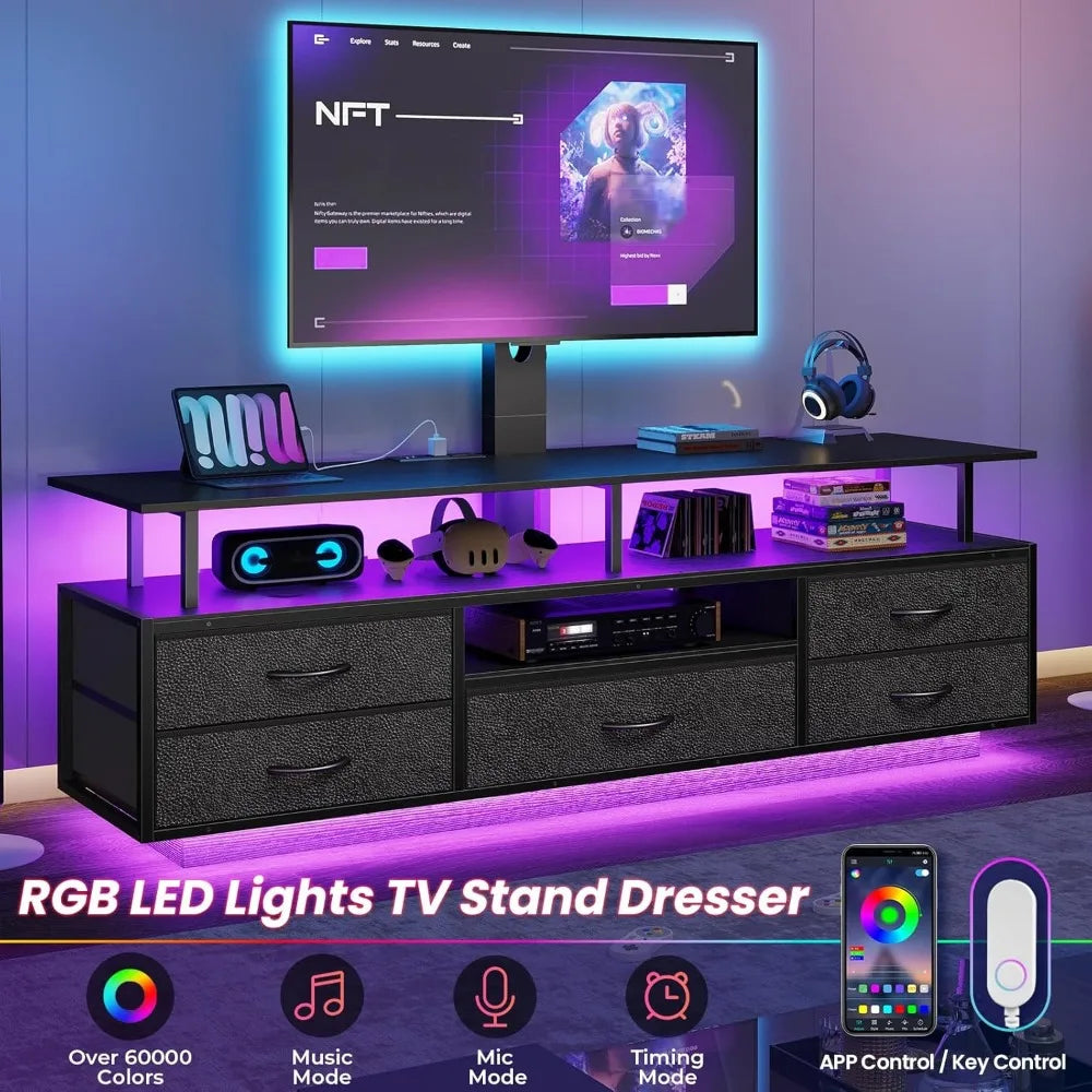 TV Stand with Mount for 32/55/65/70 inch TVs, LED TV Stand with Power Outlets & Storage, Entertainment Center with Storage