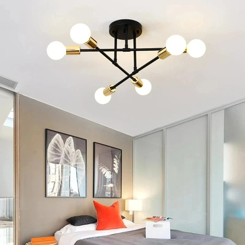Ceiling Light: Modern Sputnik Semi-Flush Mount in Gold with 6 Lights