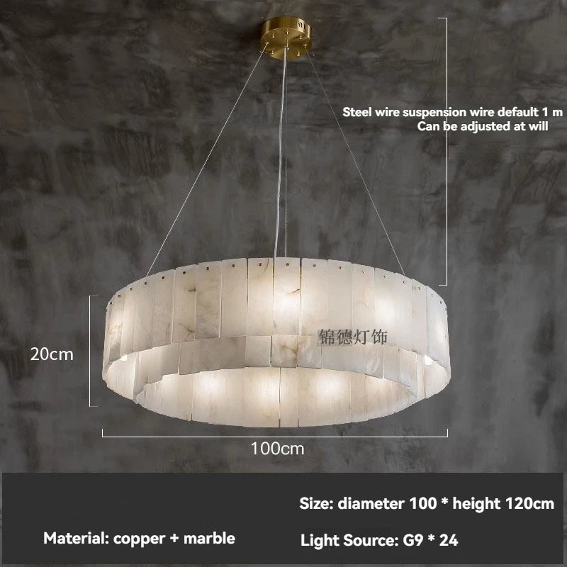 Natural Marble Brass Pendant Light - Nordic Gold Chandelier, Round 45cm
