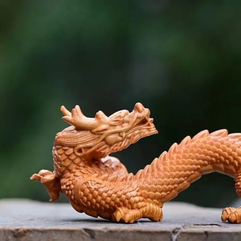 Natural Wood Shenlong Statue - Hand Carved Dragon | Home Office Decor