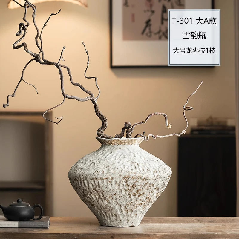 Jingdezhen Ceramic Vase Retro Style Nostalgic Pure Handmade B & B Hotel Tea Room Wabi Sandy Wind Zen Ornament Flower Ware