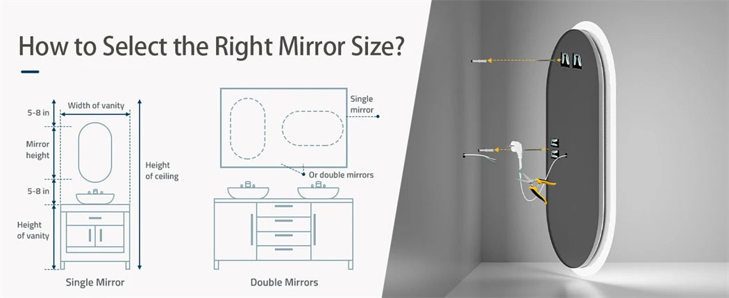 Oval LED Bathroom Mirror with Anti-Fog - Dimmable Lighting, 500x1000mm