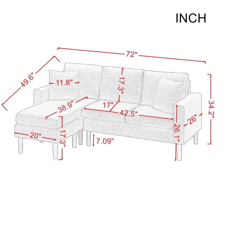 Living Room Sofa, 72" Sectional Sofa With 2 Pillows In Navy Blue Fabric On Left Hand Side Interior Decoration