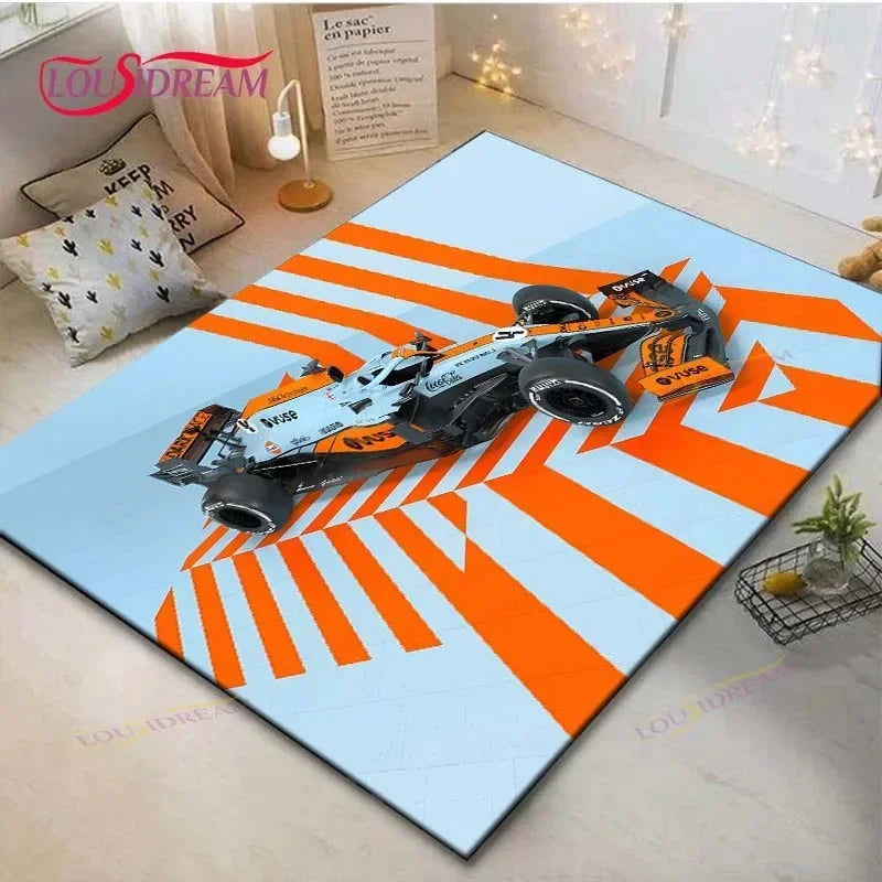 Gulf Racing Digital Print Area Rug - Anti-Skid Racing Stripe Design