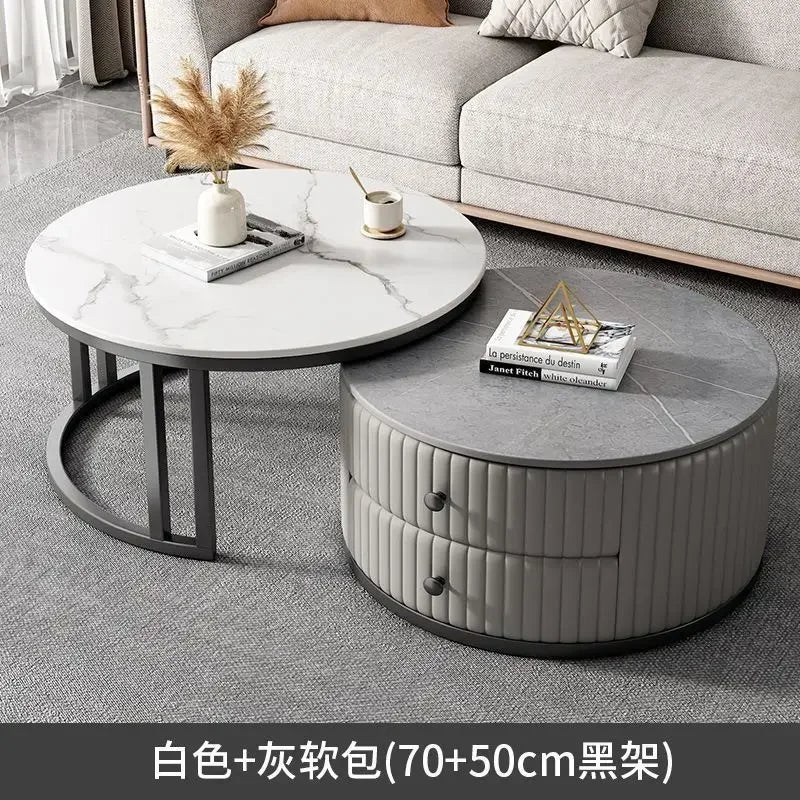 2pcs Light Luxury Rock Plate Tea Coffee Tables Minimalist Modern Scalable Center Tables Sofa Side Table Living Room Furniture