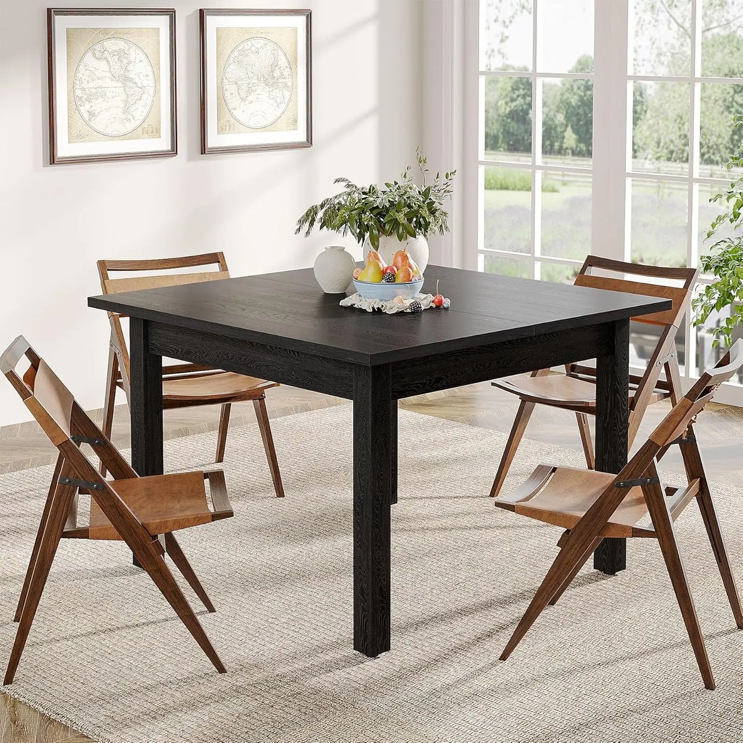 Wood Dining Table Farmhouse Kitchen Table for Living Room,Square Dinner Table with Wooden Legs